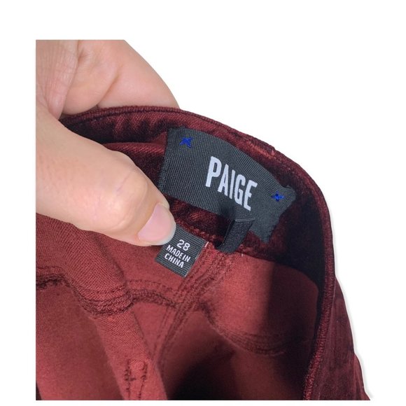 Paige Verdugo Red Ankle Velvet Skinny Pants Size 28 - Picture 3 of 9